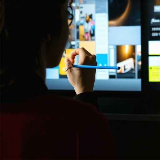 Person calibrating Mini LED TV settings with tools for optimal brightness and contrast