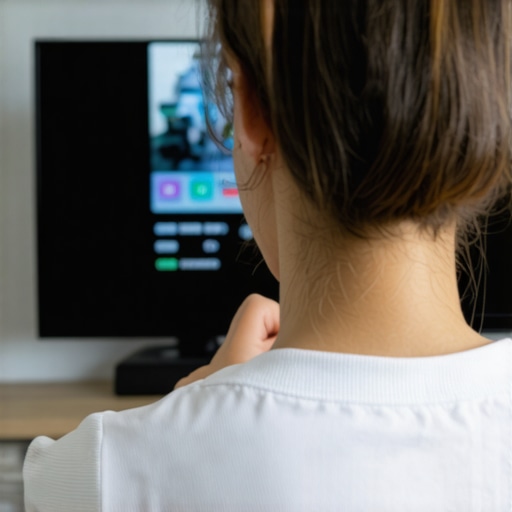 Person fine-tuning contrast and brightness on a Mini LED TV for optimal picture quality