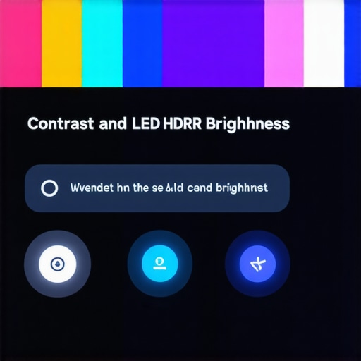 Close-up of a TV screen displaying contrast and brightness adjustment menu.