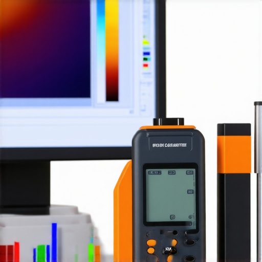 A technician using a colorimeter and calibration software to maintain HDR brightness and contrast on a high-end TV.