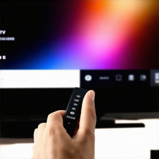 Person setting contrast and local dimming on a sleek 2026 QLED TV using the remote