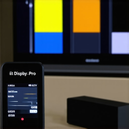 A calibration tool connected to a mini LED TV, demonstrating precision calibration for contrast and brightness enhancements.
