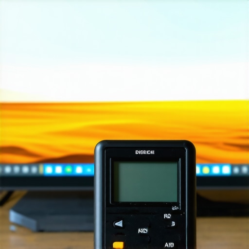 Colorimeter device measuring a high-end LED TV during calibration process.