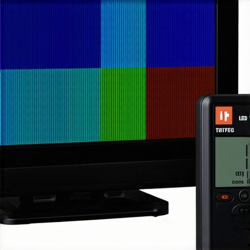 Calibration device measuring contrast zones on a modern mini LED TV.