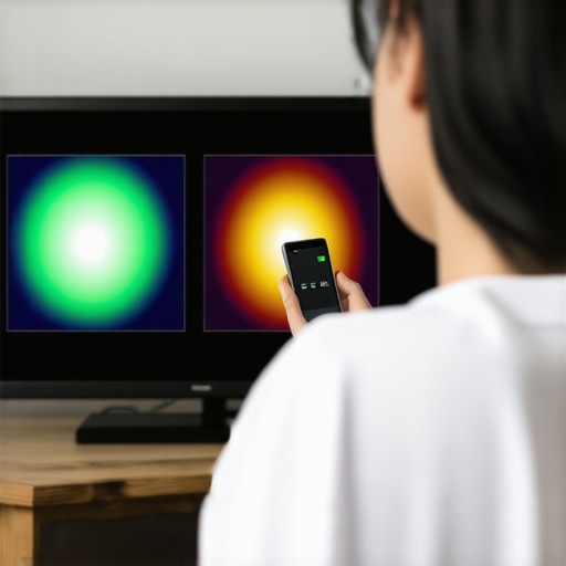 Person adjusting mini LED TV settings using HDR test patterns for perfect contrast and brightness.