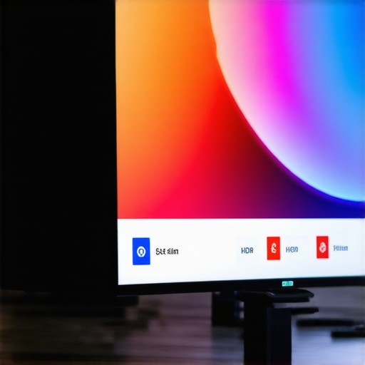 Close-up view of a TV screen with contrast and HDR controls and calibration device in front.